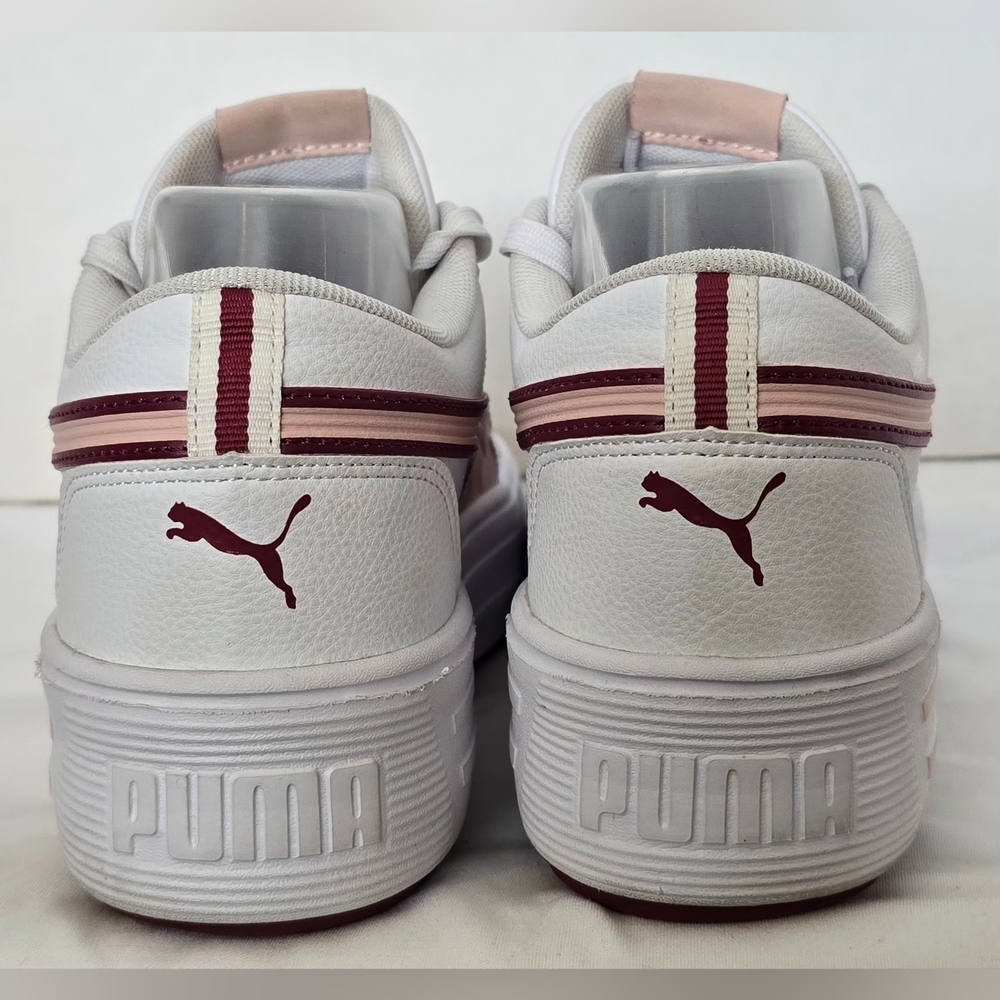Puma Women's White and Pink Leather Sneakers 9 - Picture 6 of 7